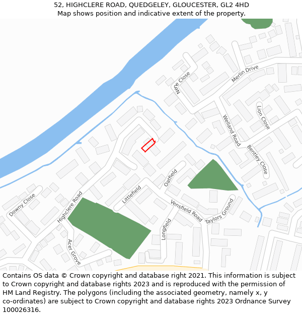 52, HIGHCLERE ROAD, QUEDGELEY, GLOUCESTER, GL2 4HD: Location map and indicative extent of plot