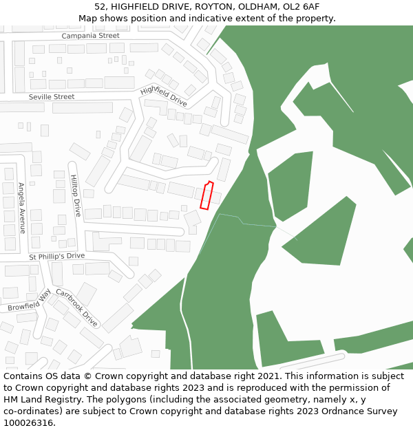 52, HIGHFIELD DRIVE, ROYTON, OLDHAM, OL2 6AF: Location map and indicative extent of plot