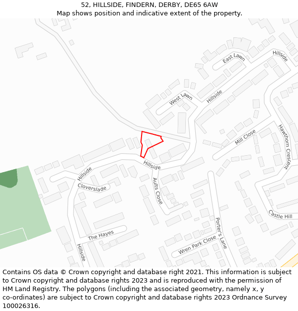 52, HILLSIDE, FINDERN, DERBY, DE65 6AW: Location map and indicative extent of plot