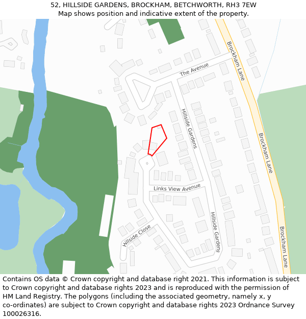 52, HILLSIDE GARDENS, BROCKHAM, BETCHWORTH, RH3 7EW: Location map and indicative extent of plot