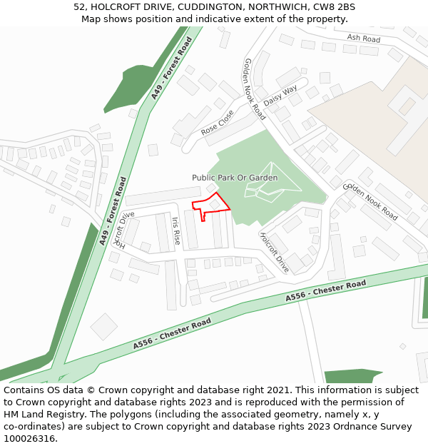 52, HOLCROFT DRIVE, CUDDINGTON, NORTHWICH, CW8 2BS: Location map and indicative extent of plot