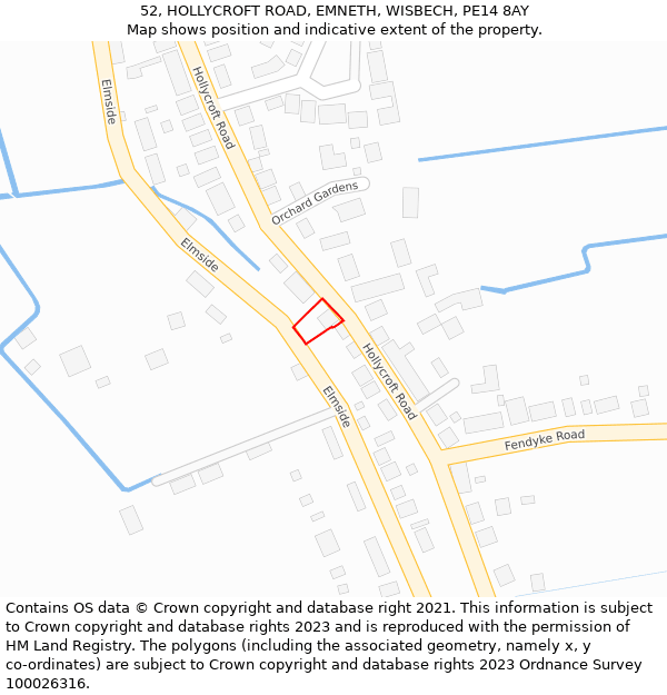 52, HOLLYCROFT ROAD, EMNETH, WISBECH, PE14 8AY: Location map and indicative extent of plot