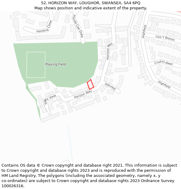 52, HORIZON WAY, LOUGHOR, SWANSEA, SA4 6PQ: Location map and indicative extent of plot