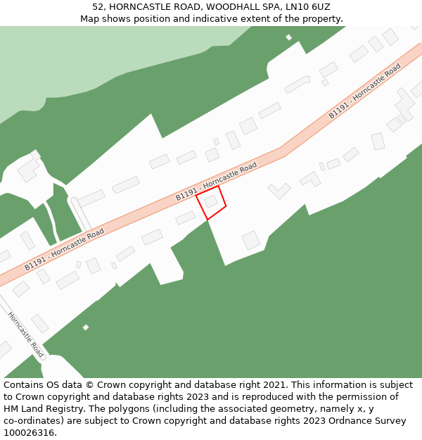 52, HORNCASTLE ROAD, WOODHALL SPA, LN10 6UZ: Location map and indicative extent of plot