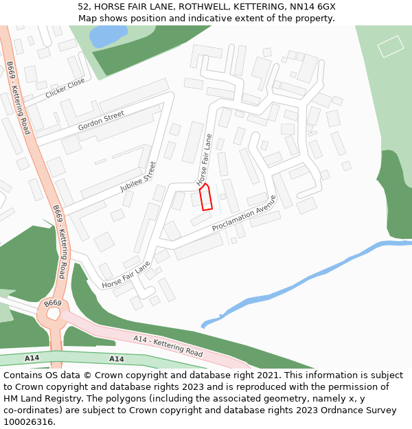 52, HORSE FAIR LANE, ROTHWELL, KETTERING, NN14 6GX: Location map and indicative extent of plot