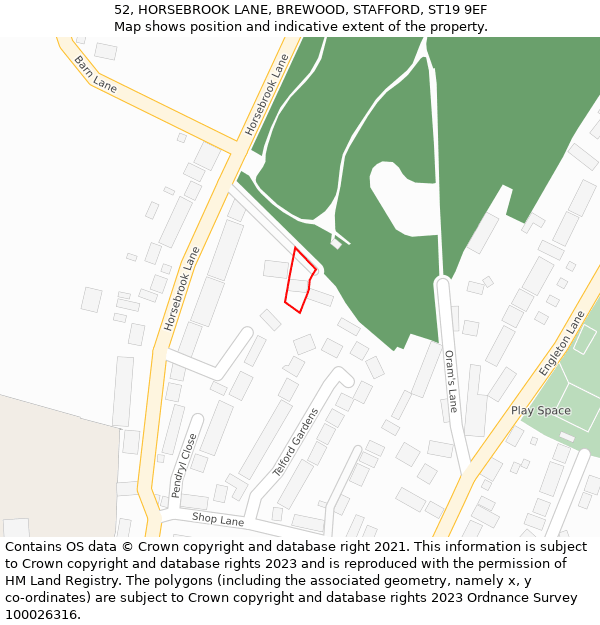 52, HORSEBROOK LANE, BREWOOD, STAFFORD, ST19 9EF: Location map and indicative extent of plot