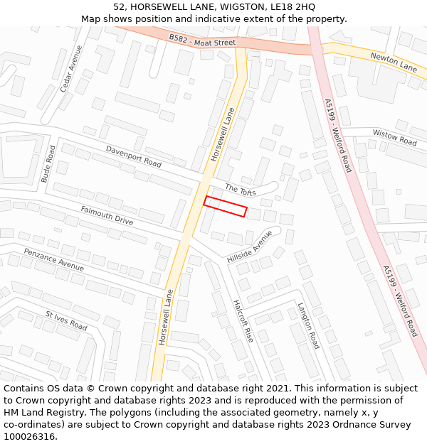 52, HORSEWELL LANE, WIGSTON, LE18 2HQ: Location map and indicative extent of plot