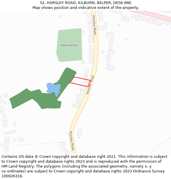 52, HORSLEY ROAD, KILBURN, BELPER, DE56 0NE: Location map and indicative extent of plot