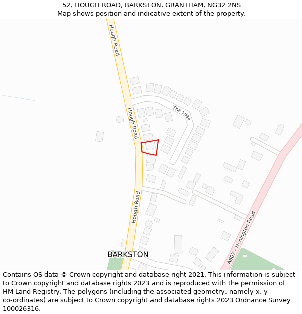 52, HOUGH ROAD, BARKSTON, GRANTHAM, NG32 2NS: Location map and indicative extent of plot