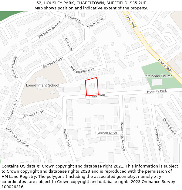 52, HOUSLEY PARK, CHAPELTOWN, SHEFFIELD, S35 2UE: Location map and indicative extent of plot