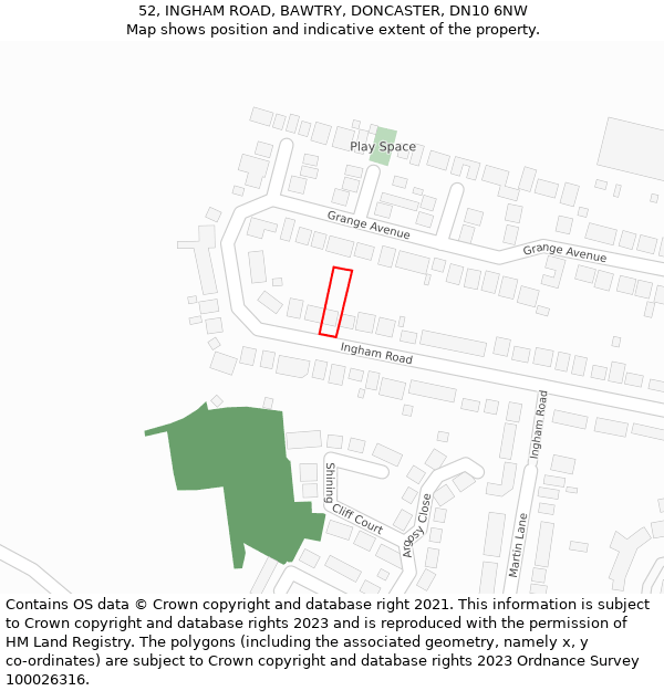 52, INGHAM ROAD, BAWTRY, DONCASTER, DN10 6NW: Location map and indicative extent of plot