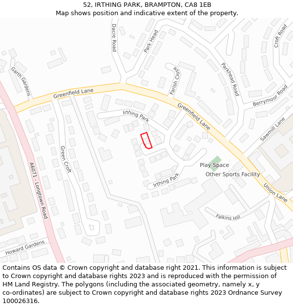 52, IRTHING PARK, BRAMPTON, CA8 1EB: Location map and indicative extent of plot