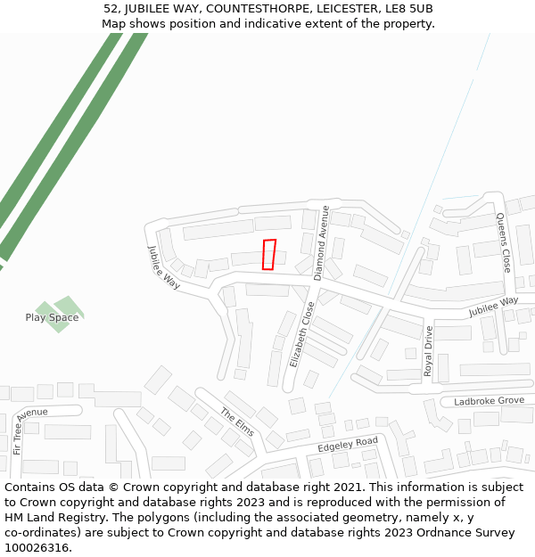 52, JUBILEE WAY, COUNTESTHORPE, LEICESTER, LE8 5UB: Location map and indicative extent of plot