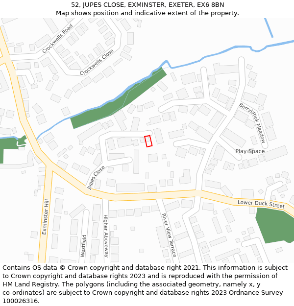 52, JUPES CLOSE, EXMINSTER, EXETER, EX6 8BN: Location map and indicative extent of plot