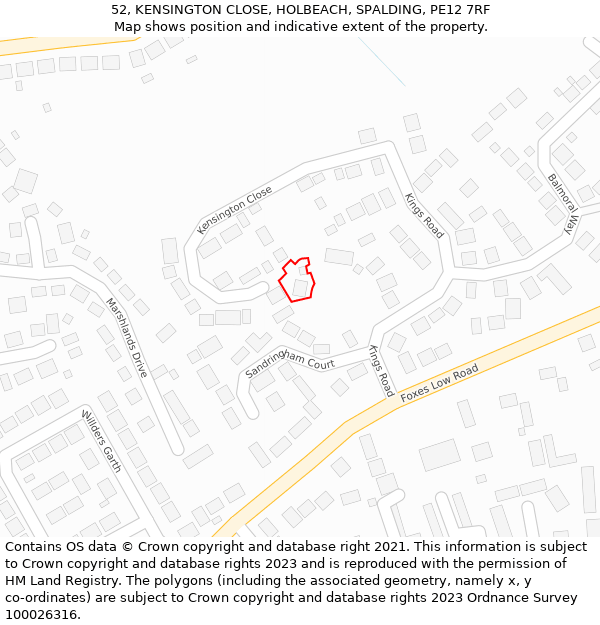 52, KENSINGTON CLOSE, HOLBEACH, SPALDING, PE12 7RF: Location map and indicative extent of plot