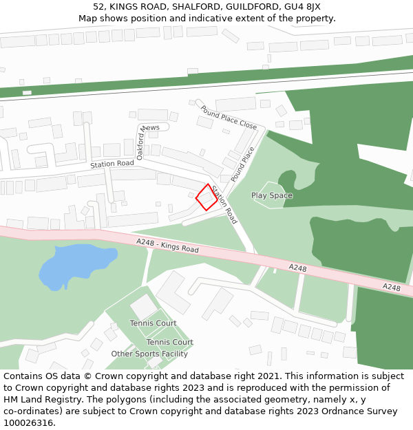 52, KINGS ROAD, SHALFORD, GUILDFORD, GU4 8JX: Location map and indicative extent of plot