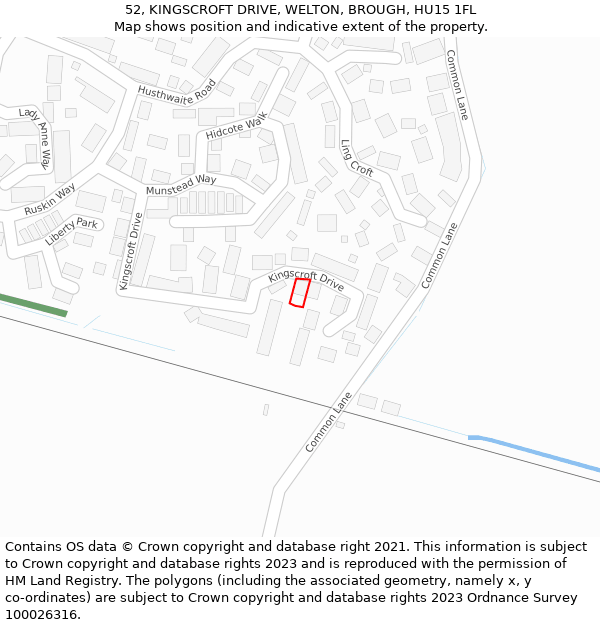 52, KINGSCROFT DRIVE, WELTON, BROUGH, HU15 1FL: Location map and indicative extent of plot