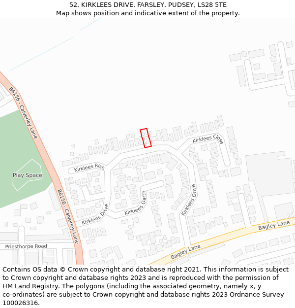 52, KIRKLEES DRIVE, FARSLEY, PUDSEY, LS28 5TE: Location map and indicative extent of plot