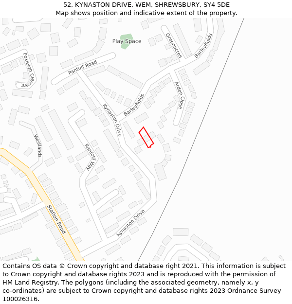 52, KYNASTON DRIVE, WEM, SHREWSBURY, SY4 5DE: Location map and indicative extent of plot