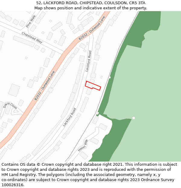 52, LACKFORD ROAD, CHIPSTEAD, COULSDON, CR5 3TA: Location map and indicative extent of plot