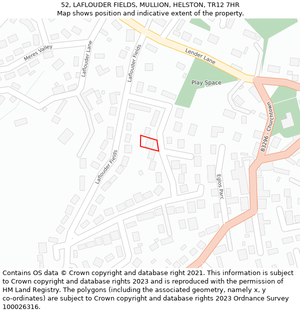 52, LAFLOUDER FIELDS, MULLION, HELSTON, TR12 7HR: Location map and indicative extent of plot