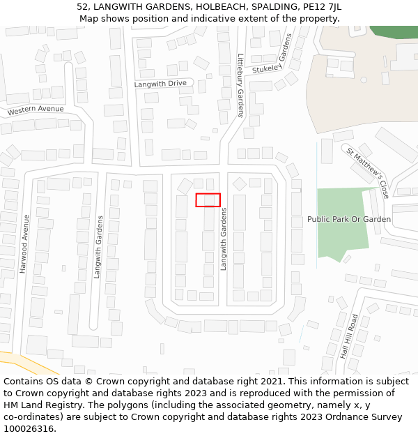 52, LANGWITH GARDENS, HOLBEACH, SPALDING, PE12 7JL: Location map and indicative extent of plot