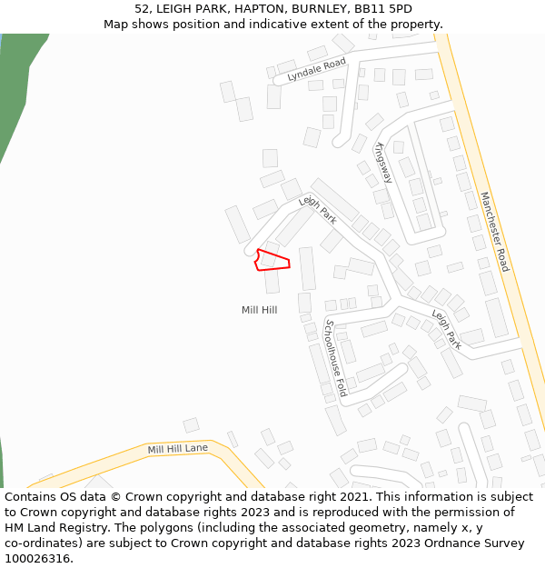 52, LEIGH PARK, HAPTON, BURNLEY, BB11 5PD: Location map and indicative extent of plot