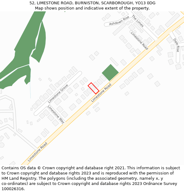 52, LIMESTONE ROAD, BURNISTON, SCARBOROUGH, YO13 0DG: Location map and indicative extent of plot