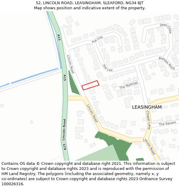 52, LINCOLN ROAD, LEASINGHAM, SLEAFORD, NG34 8JT: Location map and indicative extent of plot