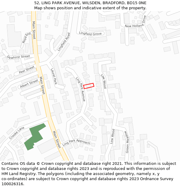 52, LING PARK AVENUE, WILSDEN, BRADFORD, BD15 0NE: Location map and indicative extent of plot