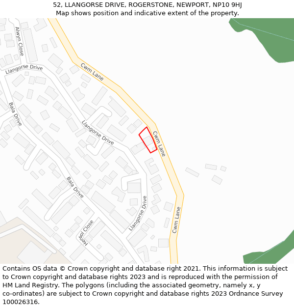 52, LLANGORSE DRIVE, ROGERSTONE, NEWPORT, NP10 9HJ: Location map and indicative extent of plot