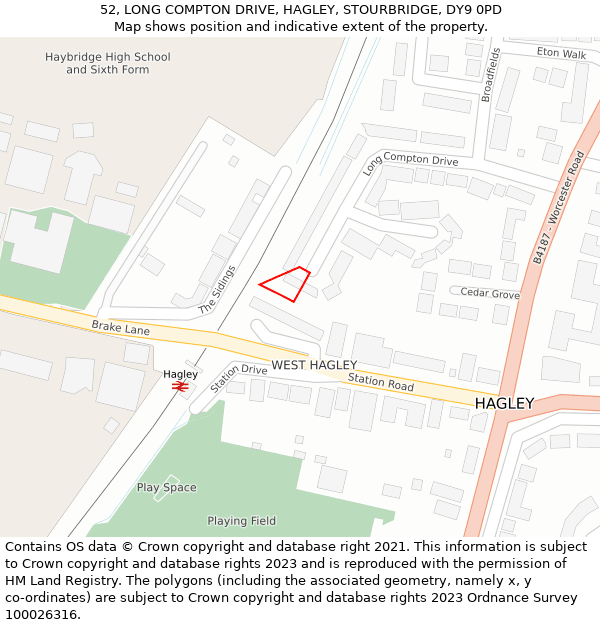 52, LONG COMPTON DRIVE, HAGLEY, STOURBRIDGE, DY9 0PD: Location map and indicative extent of plot