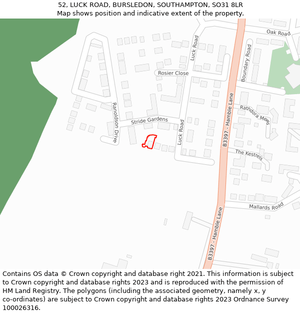 52, LUCK ROAD, BURSLEDON, SOUTHAMPTON, SO31 8LR: Location map and indicative extent of plot