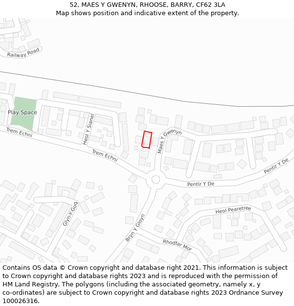 52, MAES Y GWENYN, RHOOSE, BARRY, CF62 3LA: Location map and indicative extent of plot