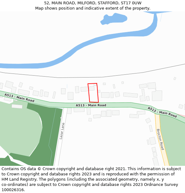 52, MAIN ROAD, MILFORD, STAFFORD, ST17 0UW: Location map and indicative extent of plot