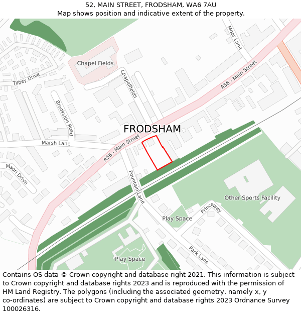 52, MAIN STREET, FRODSHAM, WA6 7AU: Location map and indicative extent of plot