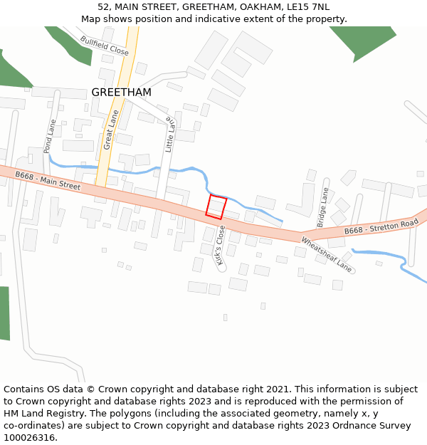 52, MAIN STREET, GREETHAM, OAKHAM, LE15 7NL: Location map and indicative extent of plot