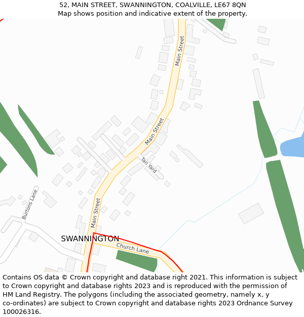 52, MAIN STREET, SWANNINGTON, COALVILLE, LE67 8QN: Location map and indicative extent of plot