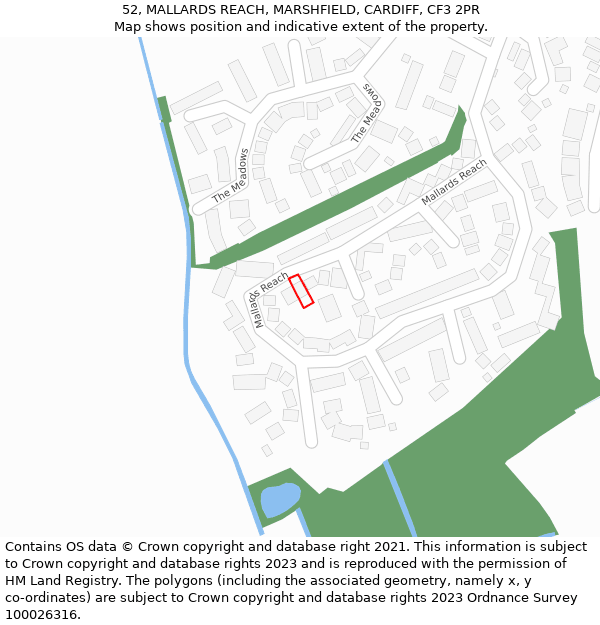 52, MALLARDS REACH, MARSHFIELD, CARDIFF, CF3 2PR: Location map and indicative extent of plot