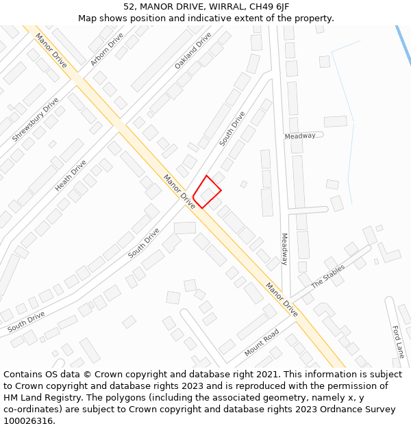 52, MANOR DRIVE, WIRRAL, CH49 6JF: Location map and indicative extent of plot