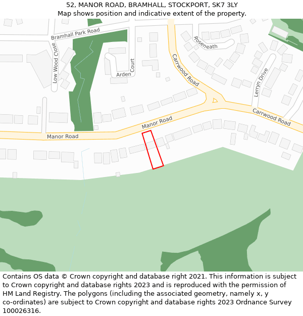 52, MANOR ROAD, BRAMHALL, STOCKPORT, SK7 3LY: Location map and indicative extent of plot