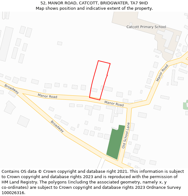 52, MANOR ROAD, CATCOTT, BRIDGWATER, TA7 9HD: Location map and indicative extent of plot