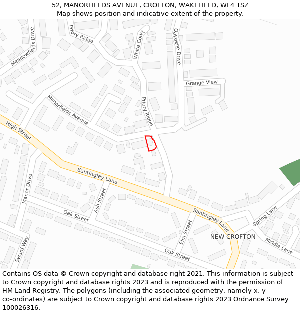 52, MANORFIELDS AVENUE, CROFTON, WAKEFIELD, WF4 1SZ: Location map and indicative extent of plot