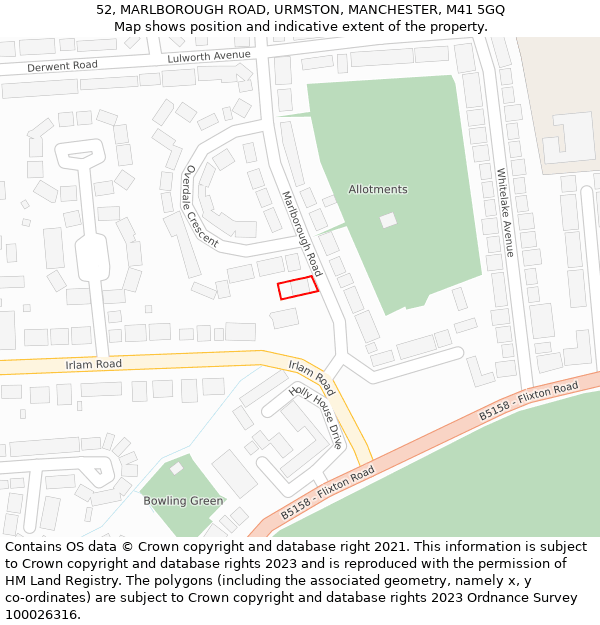 52, MARLBOROUGH ROAD, URMSTON, MANCHESTER, M41 5GQ: Location map and indicative extent of plot