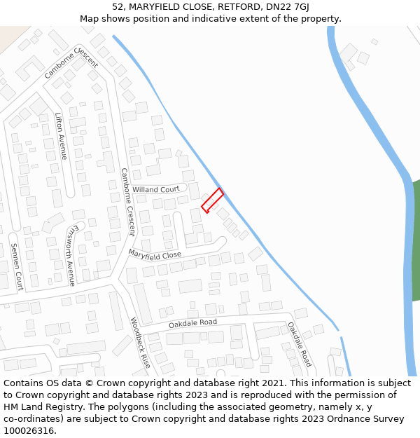 52, MARYFIELD CLOSE, RETFORD, DN22 7GJ: Location map and indicative extent of plot