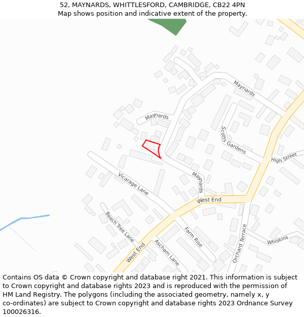 52, MAYNARDS, WHITTLESFORD, CAMBRIDGE, CB22 4PN: Location map and indicative extent of plot