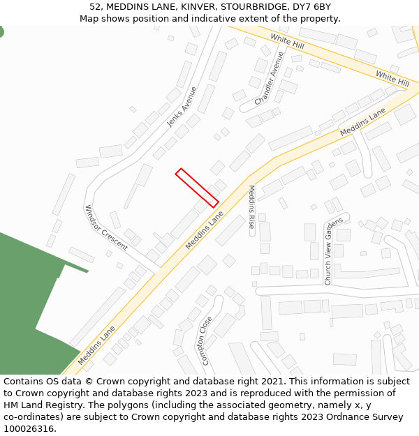 52, MEDDINS LANE, KINVER, STOURBRIDGE, DY7 6BY: Location map and indicative extent of plot