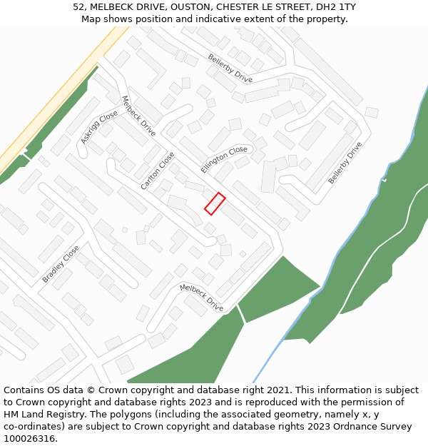 52, MELBECK DRIVE, OUSTON, CHESTER LE STREET, DH2 1TY: Location map and indicative extent of plot