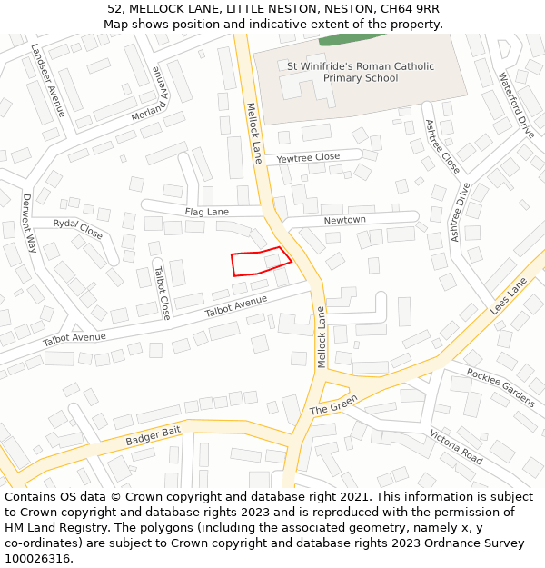 52, MELLOCK LANE, LITTLE NESTON, NESTON, CH64 9RR: Location map and indicative extent of plot