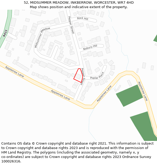 52, MIDSUMMER MEADOW, INKBERROW, WORCESTER, WR7 4HD: Location map and indicative extent of plot